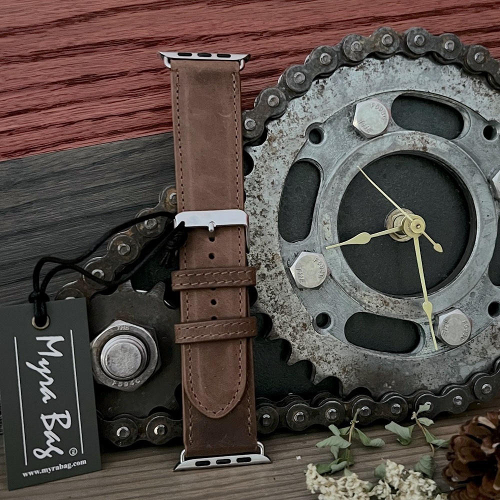 42mm 44mm mens brown genuine leather square watch band boho western unisex